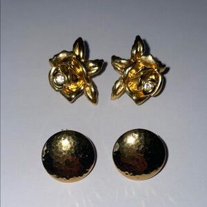 Vintage Monet Elegant Gold Floral Clip on Earrings Set